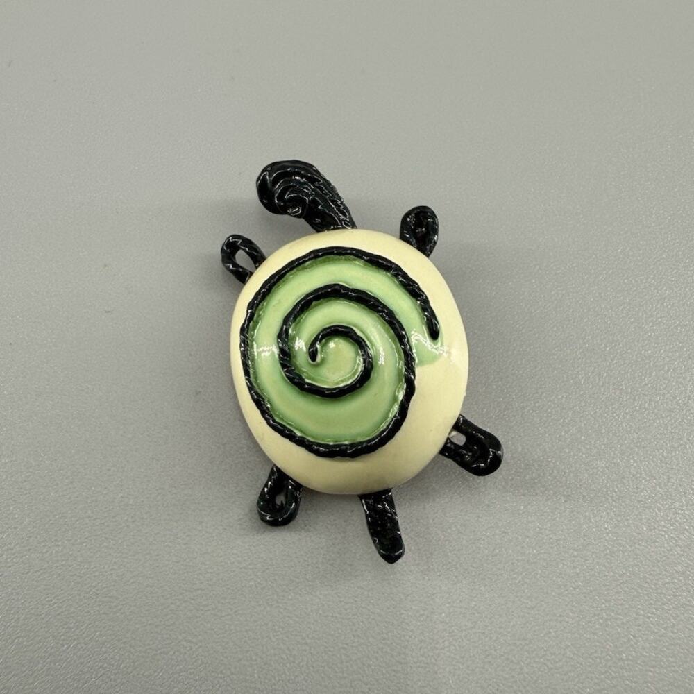 Vintage BSK Turtle Brooch Green Enamel Spiral Gold Tone Figural Pin Jewelry